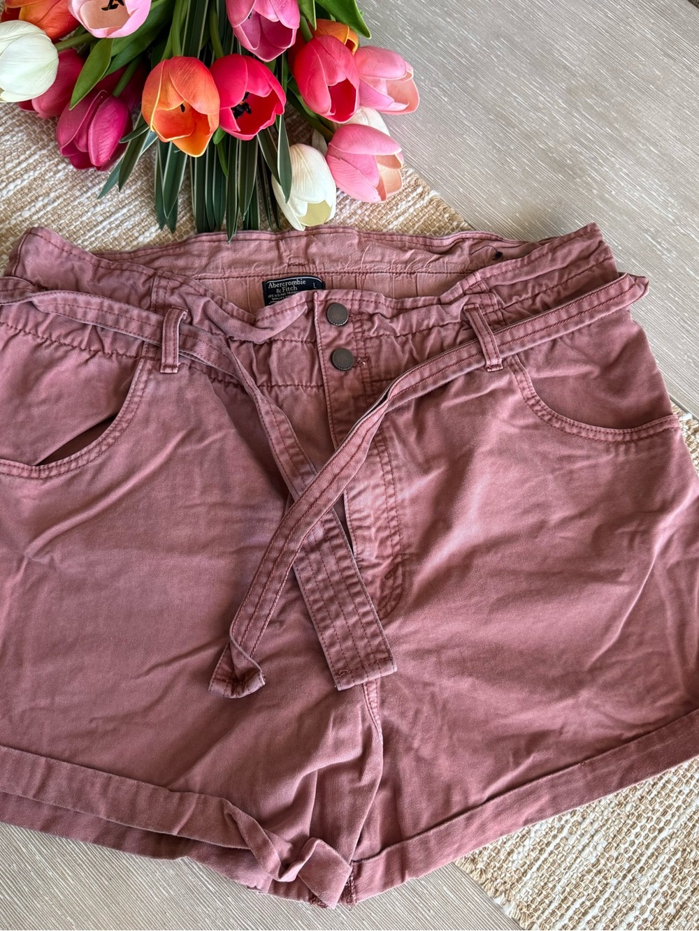 Abercrombie & Fitch Dusty Mauve High-Waist Paperbag Shorts